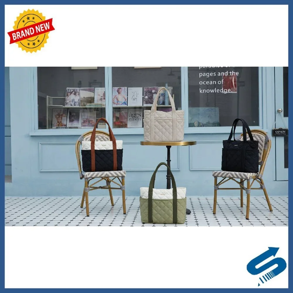 Quilted Puffer Tote Bag with 11 Pockets for Work Travel Laptop